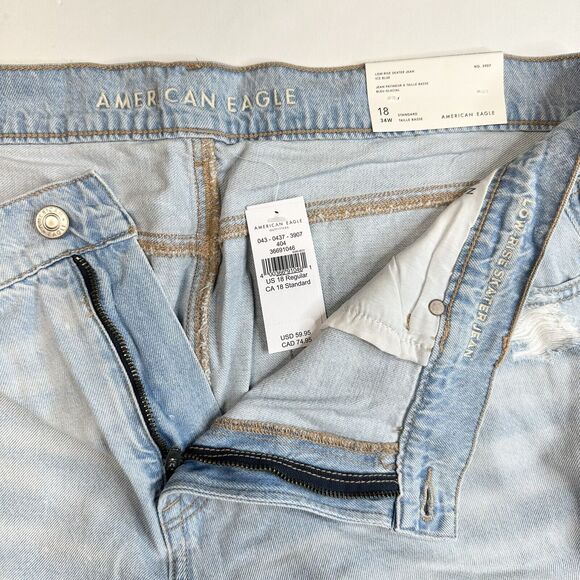 American Eagle Lowrise Baggy Wide Leg Skater Jean 18 Light Denim Distress NEW - Picture 8 of 11